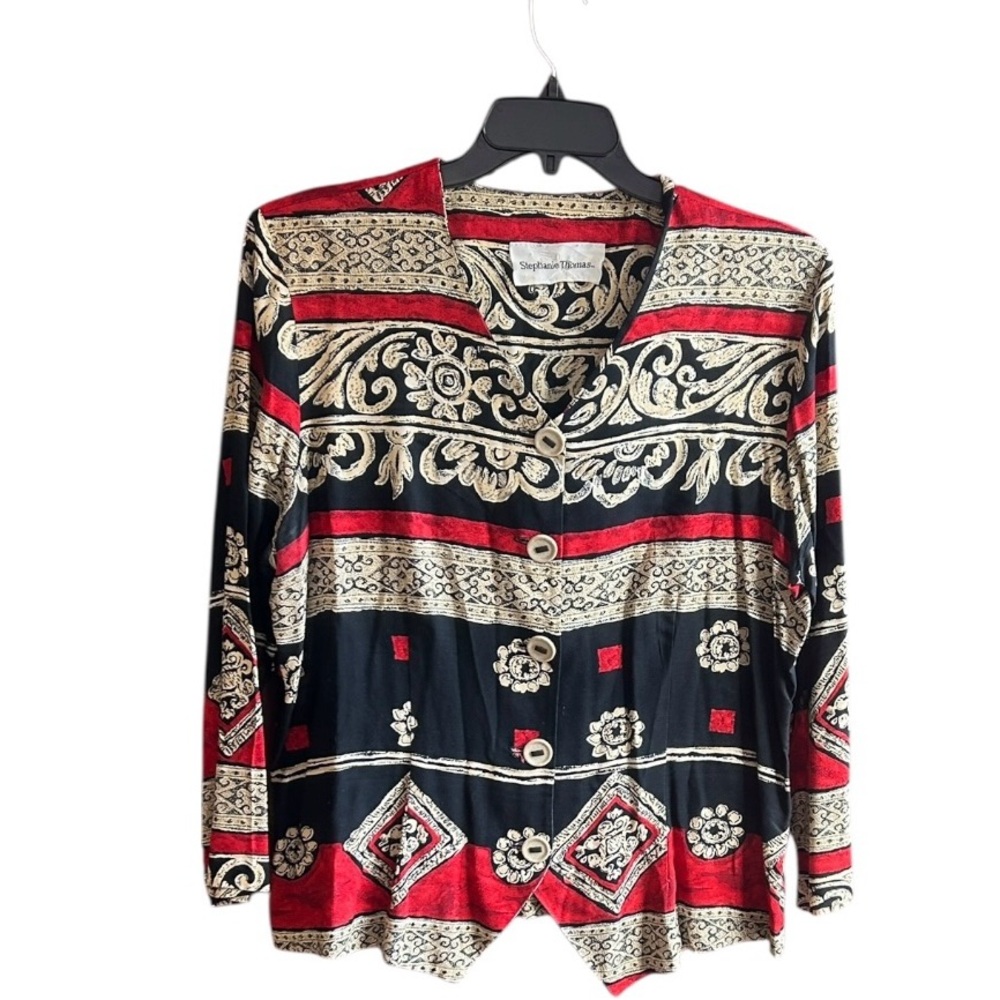 Stephanie Thomas vintage red tan black button down blouse